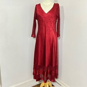 Dark Red Komarov Crinkle Pleated Charmeuse Dress L
